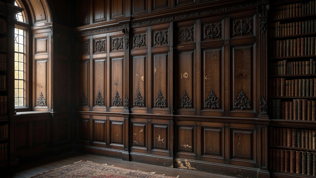 Gothic library mirror sliding wall pocket design