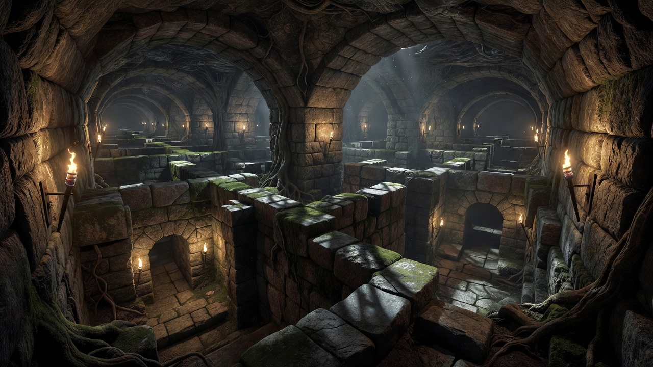 Subterranean stone tunnel network with ancient masonry work